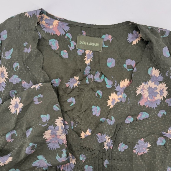 Zadig & Voltaire Tops - Zadig & Voltaire Tina Print Blouse Women Med Green Silk Floral V-Neck ZCS3201F